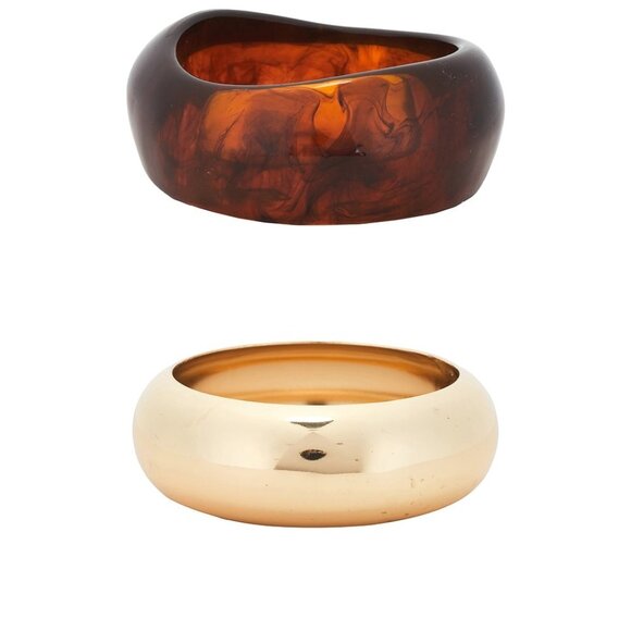 Epifene Chunky Bangles Set Of 2 in Amber & Gold bracelets tortoise chunky large - Picture 2 of 5